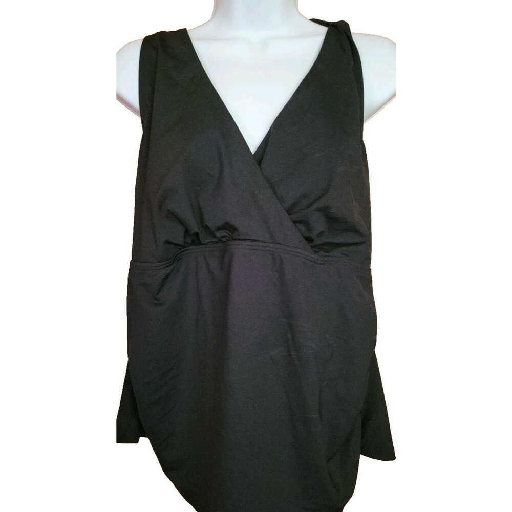 Lands End 18 Black Swim Top V-Neck Solid NEW Women's Halter XL S532